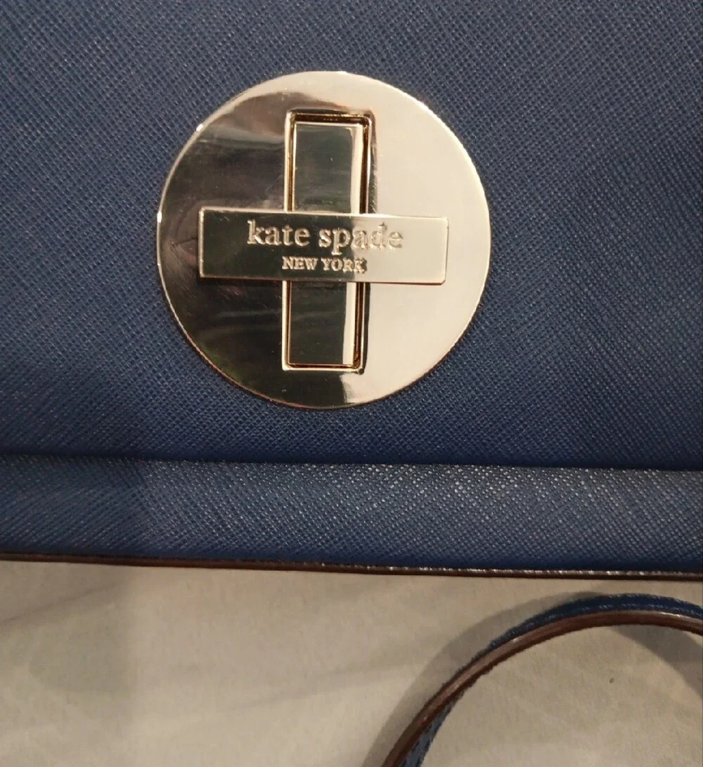 kate spade navy crossbody with Silver circular turnlock